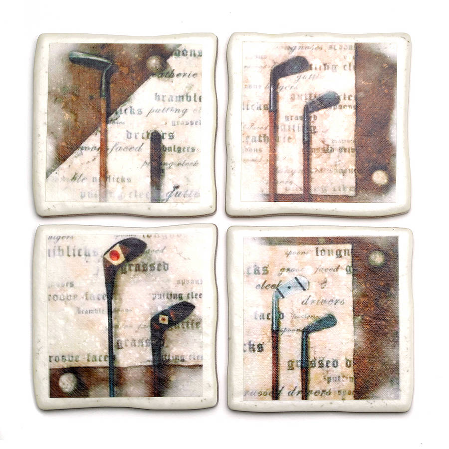 Set Of Four Ceramic Golf Coasters By Me and My Sport